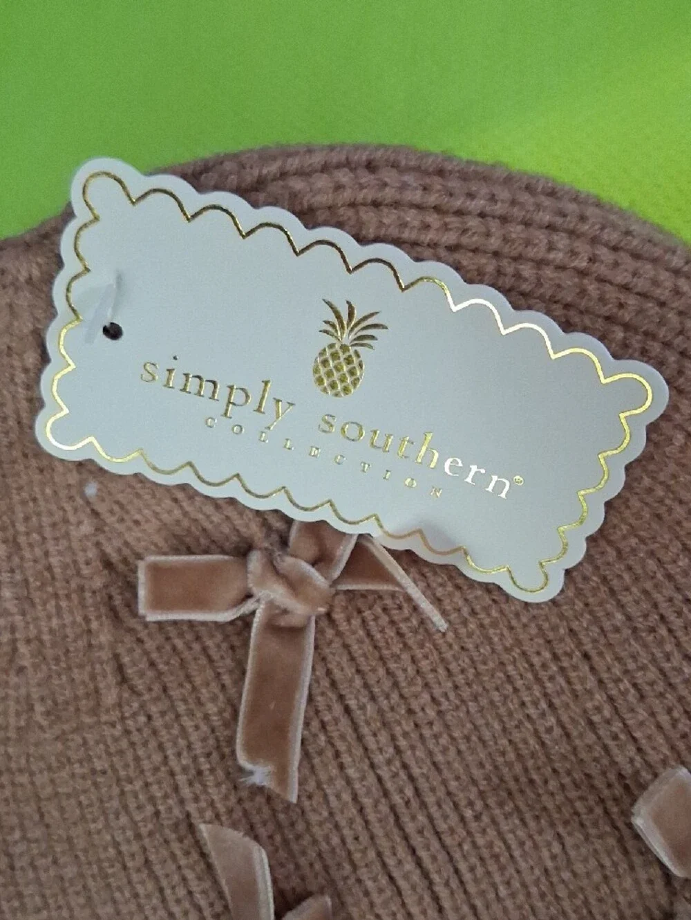 Simply Southern Mauve Velvet Bow Knit Beanie